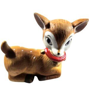Ceramic Deer Figurines fawns vtg Homco 5606 Set Of 3 Red Collars christmas